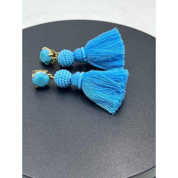 J. Crew Blue Rhinestone and Tassel Drop Pierced Earrings - Picture 9 of 11